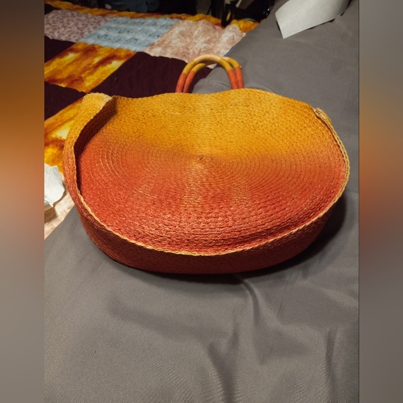 Round Woven Orange and Yellow Handbag - Picture 3 of 5